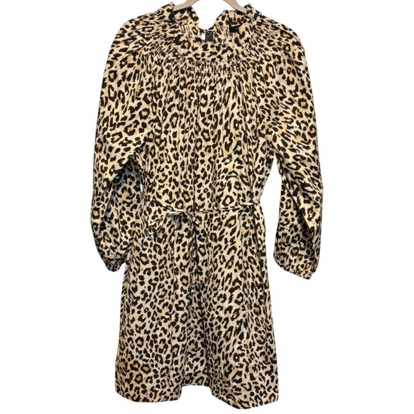J. Crew Dresses & Skirts - J. Crew Leopard Animal Print Ruffle Neck Smocked Puff Sleeve Dress